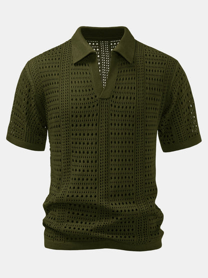 Blake - Crochet  V Neck Polo Shirt