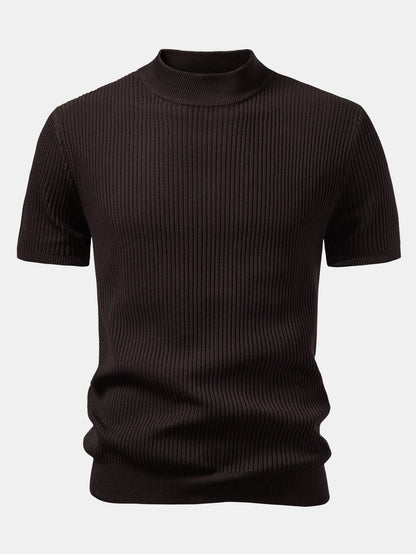 Lachlan - Ribbed Mock Neck Knitted Sweater T-Shirt