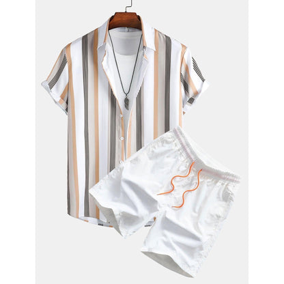 Connor - Stripe Print Button Up Shirt & Swim Shorts