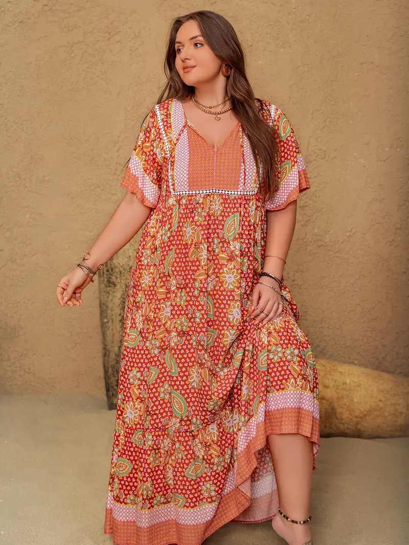 Saffron - Boho Floral Maxi Dress – Plus Size