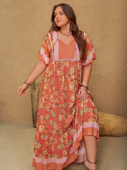 Saffron - Boho Floral Maxi Dress – Plus Size