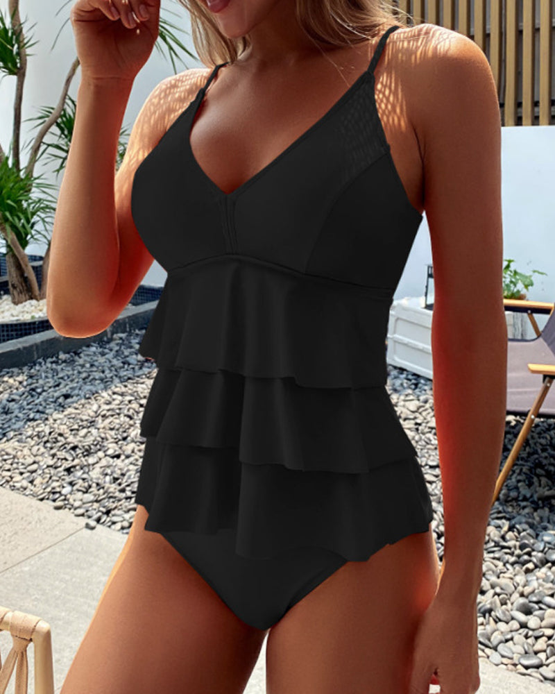 Corinne - Solid Swimsuit with Stylish Ruffles