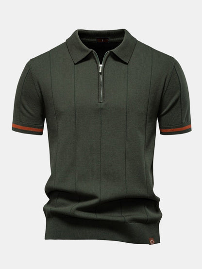 Mitchell - Contrast Trim Zipper Knit Polo Shirt