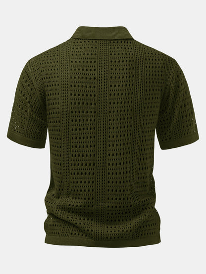 Blake - Crochet  V Neck Polo Shirt