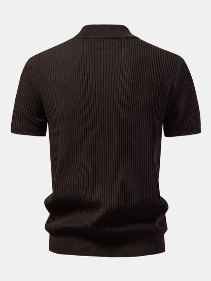 Lachlan - Ribbed Mock Neck Knitted Sweater T-Shirt
