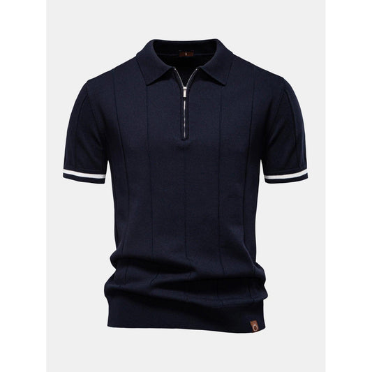 Mitchell - Contrast Trim Zipper Knit Polo Shirt