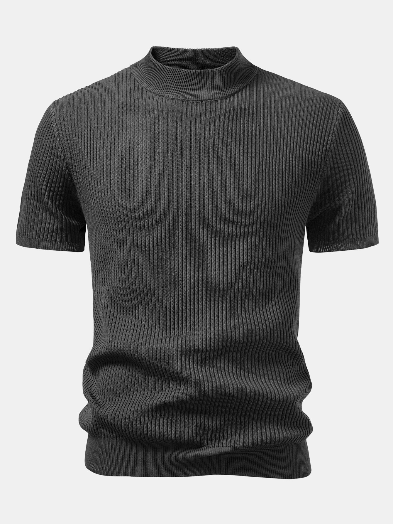 Lachlan - Ribbed Mock Neck Knitted Sweater T-Shirt