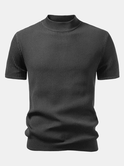 Lachlan - Ribbed Mock Neck Knitted Sweater T-Shirt