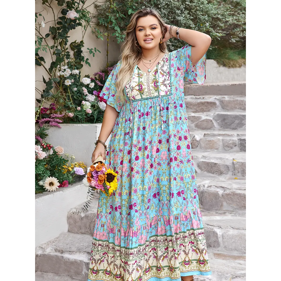 Stevie - Boho Floral Maxi Dress – Plus Size