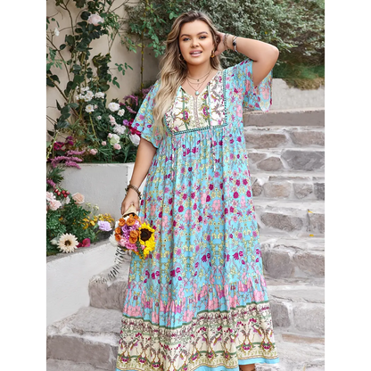 Stevie - Boho Floral Maxi Dress – Plus Size