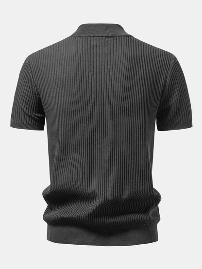 Lachlan - Ribbed Mock Neck Knitted Sweater T-Shirt