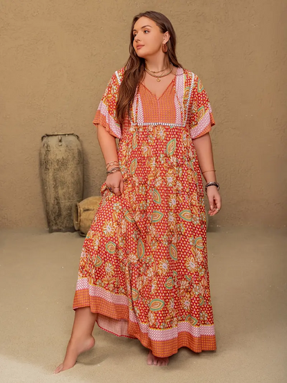 Saffron - Boho Floral Maxi Dress – Plus Size