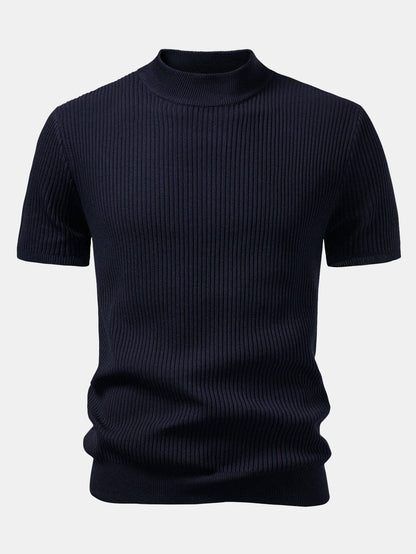 Lachlan - Ribbed Mock Neck Knitted Sweater T-Shirt