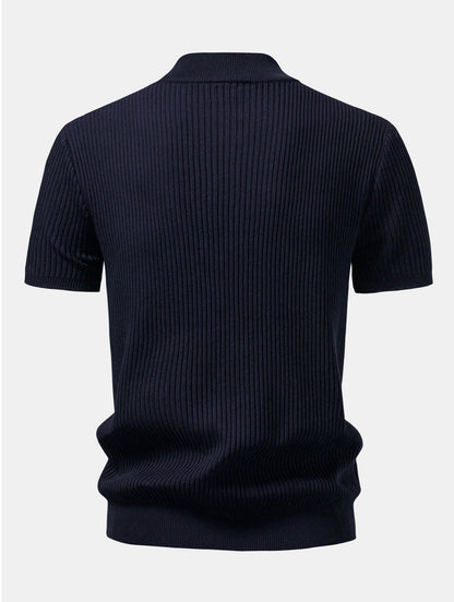 Lachlan - Ribbed Mock Neck Knitted Sweater T-Shirt