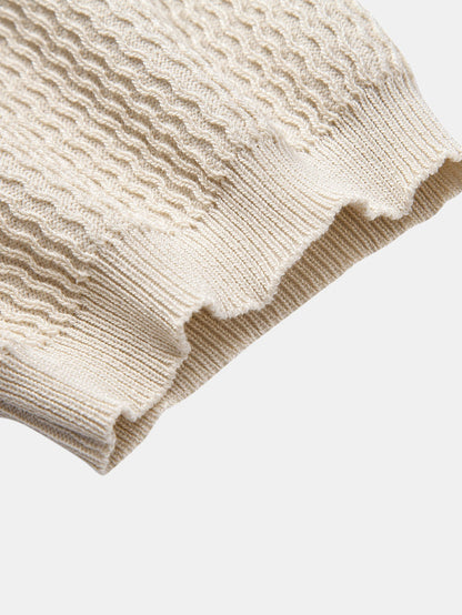 Jack - Wave Jacquard Knit V Neck Polo Shirt & Slim Fit Tapered Trousers