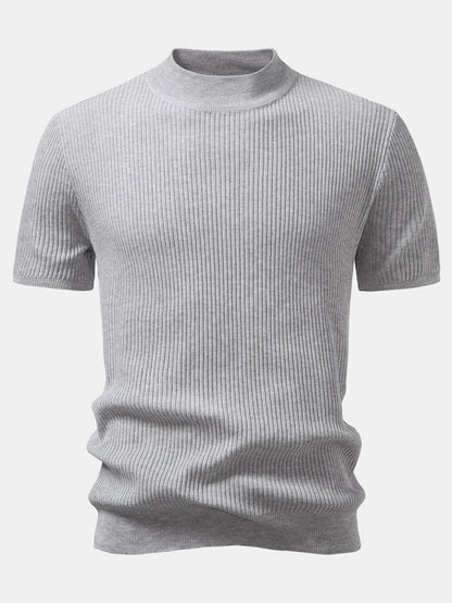 Lachlan - Ribbed Mock Neck Knitted Sweater T-Shirt
