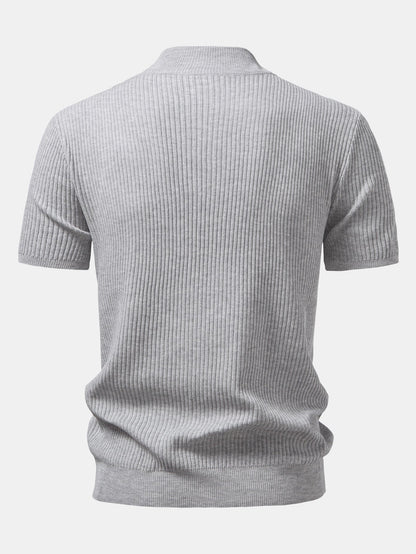 Lachlan - Ribbed Mock Neck Knitted Sweater T-Shirt
