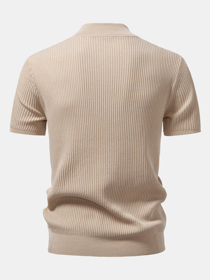 Lachlan - Ribbed Mock Neck Knitted Sweater T-Shirt