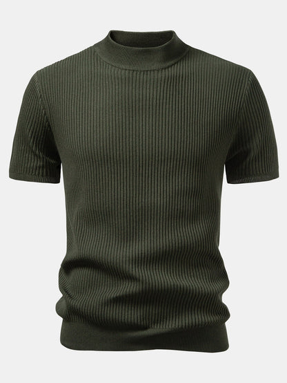 Lachlan - Ribbed Mock Neck Knitted Sweater T-Shirt
