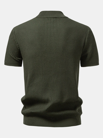 Lachlan - Ribbed Mock Neck Knitted Sweater T-Shirt