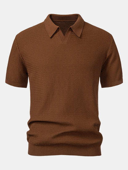 Jack - Wave Jacquard Knit V Neck Polo Shirt & Slim Fit Tapered Trousers