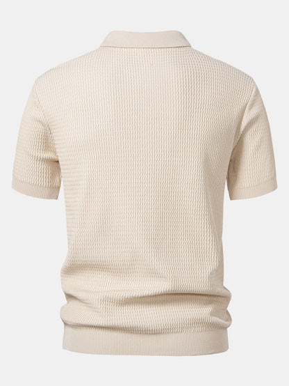 Jack - Wave Jacquard Knit V Neck Polo Shirt & Slim Fit Tapered Trousers