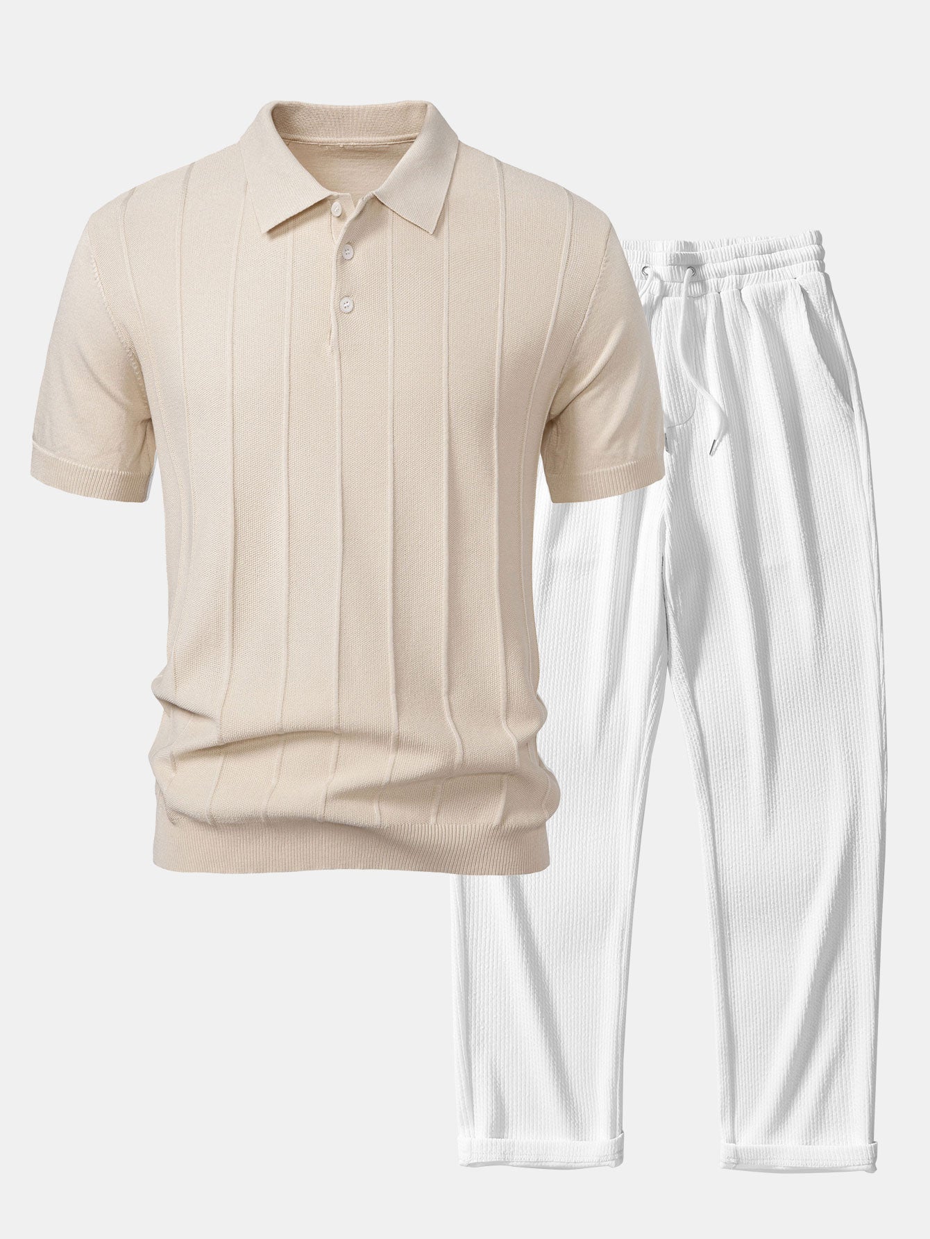 Cooper - Stripe Jacquard Knit Polo Shirt & Straight Leg Ribbed Pants