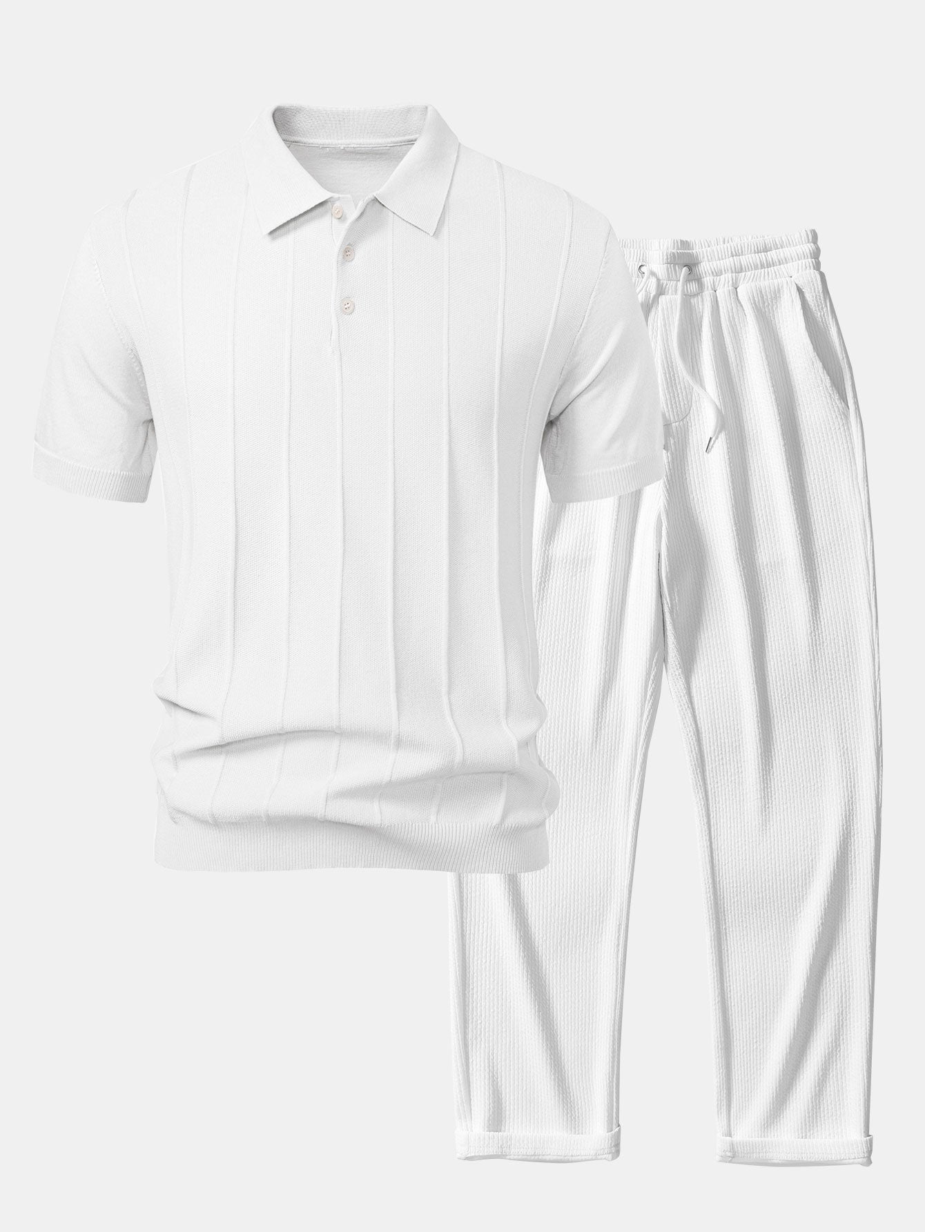 Cooper - Stripe Jacquard Knit Polo Shirt & Straight Leg Ribbed Pants