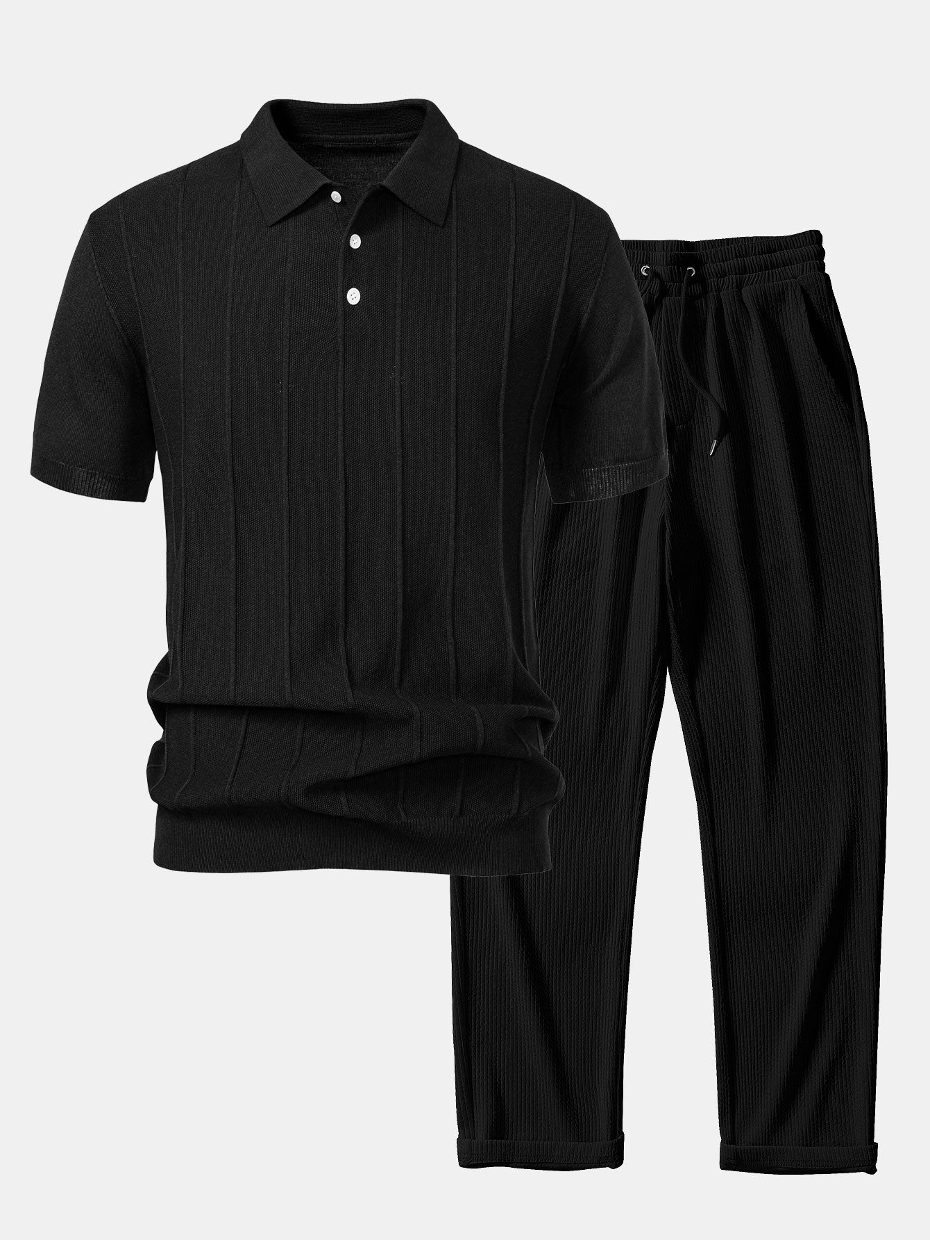 Cooper - Stripe Jacquard Knit Polo Shirt & Straight Leg Ribbed Pants