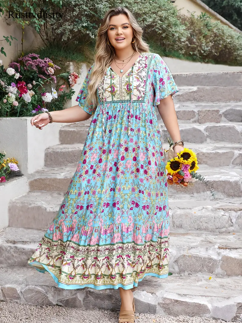 Stevie - Boho Floral Maxi Dress – Plus Size