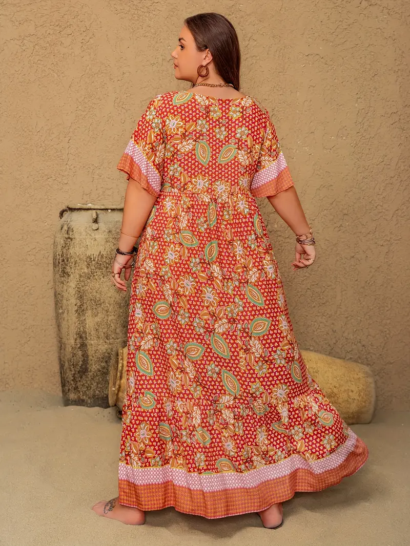 Saffron - Boho Floral Maxi Dress – Plus Size