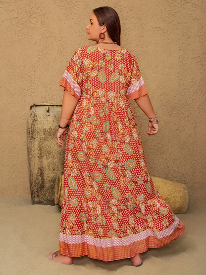 Saffron - Boho Floral Maxi Dress – Plus Size