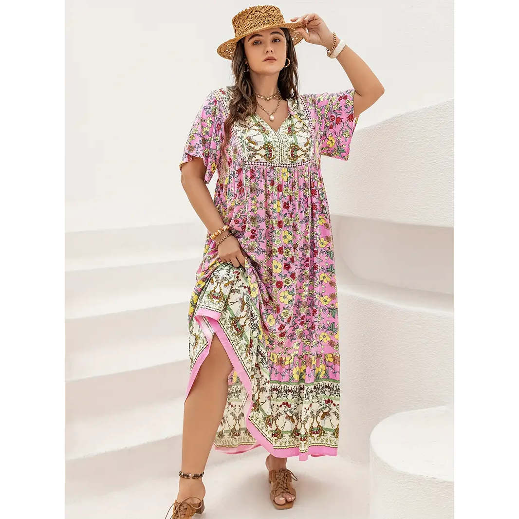 Cleo - Boho Floral Maxi Dress – Plus Size