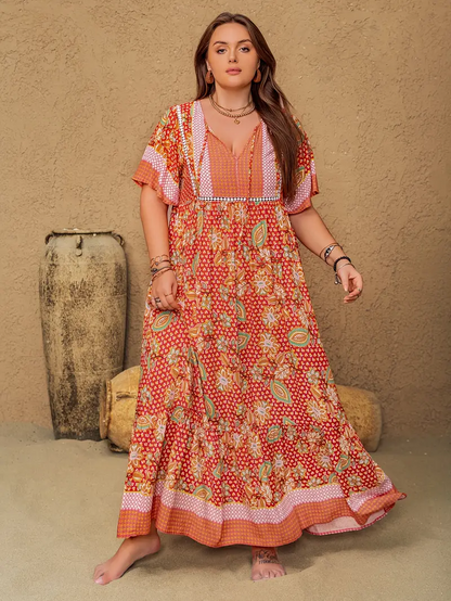 Saffron - Boho Floral Maxi Dress – Plus Size