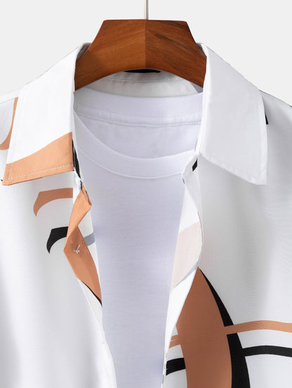 Daniel - Abstract Print Button Up Shirt #Random Pattern Design# & Swim Shorts