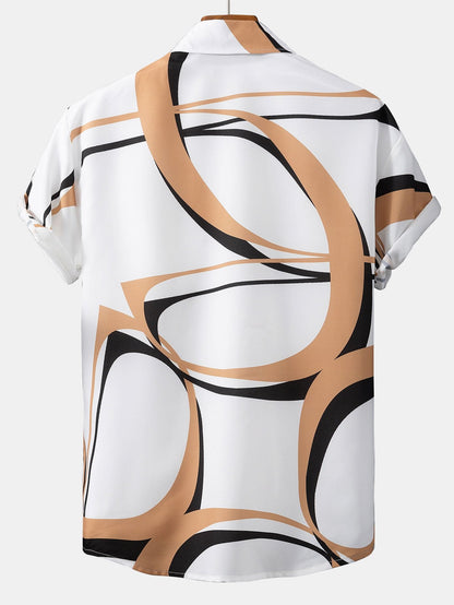 Daniel - Abstract Print Button Up Shirt #Random Pattern Design# & Swim Shorts