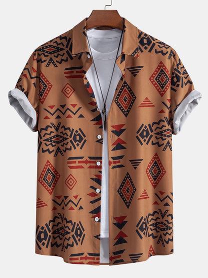 Scott - Aztec Geometric Print Shirt & Swim Shorts