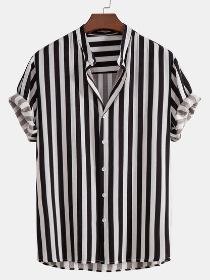 Travis - Striped Stand Collar Shirt & Swim Shorts